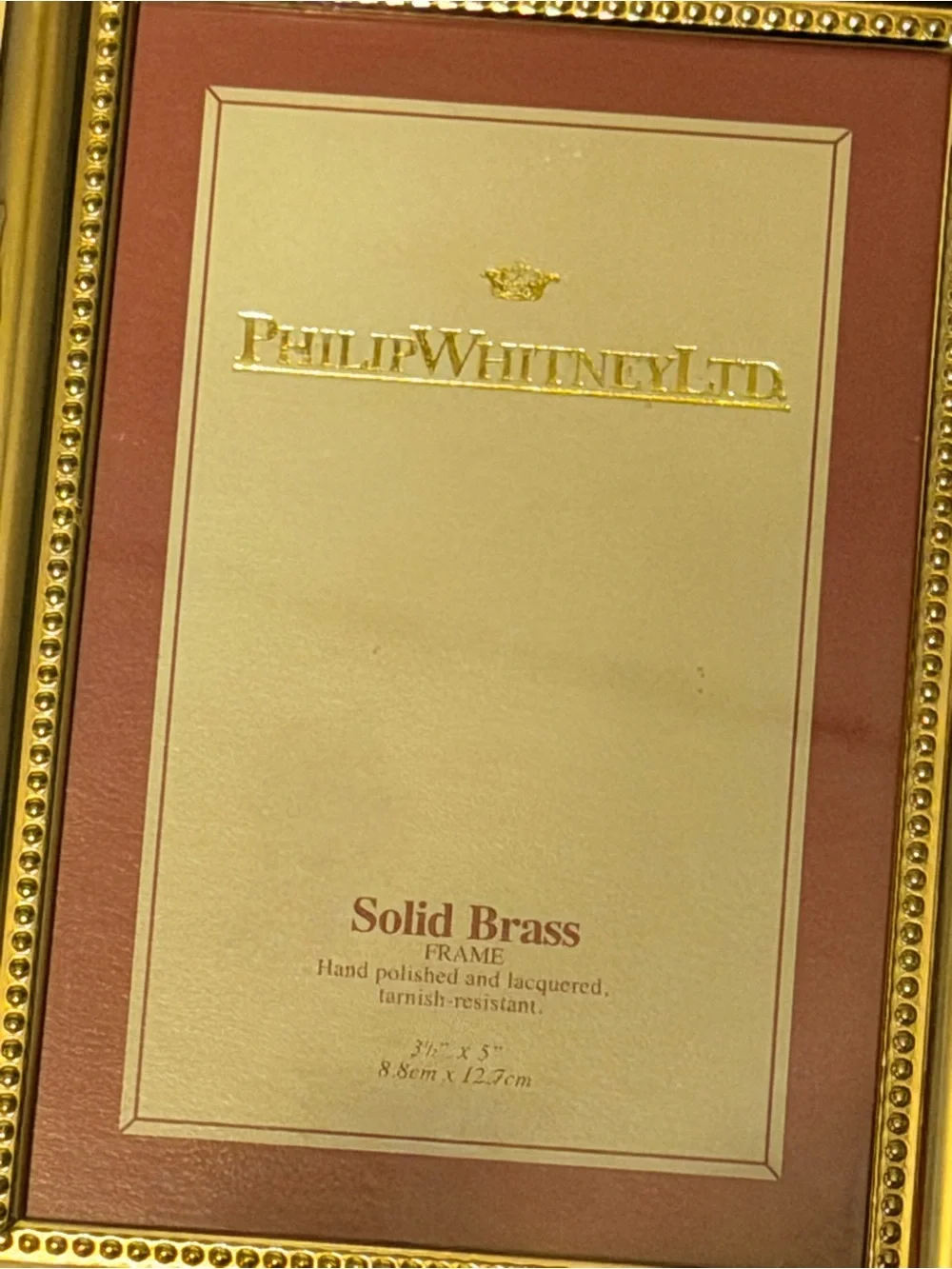 Philip Whitney Ltd Solid Brass Picture Frame 3.5x5 Gold Beaded Tabletop Frame